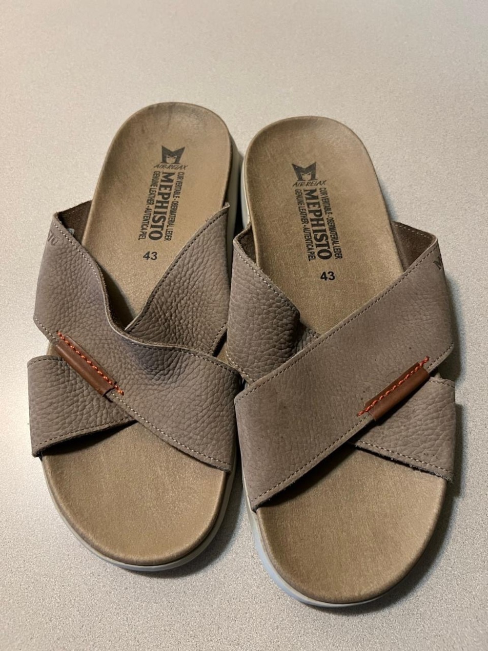 Mephisto Men's Taupe Cross-Strap Slide Sandals